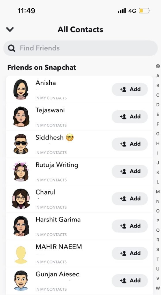 All Contacts on snapchat